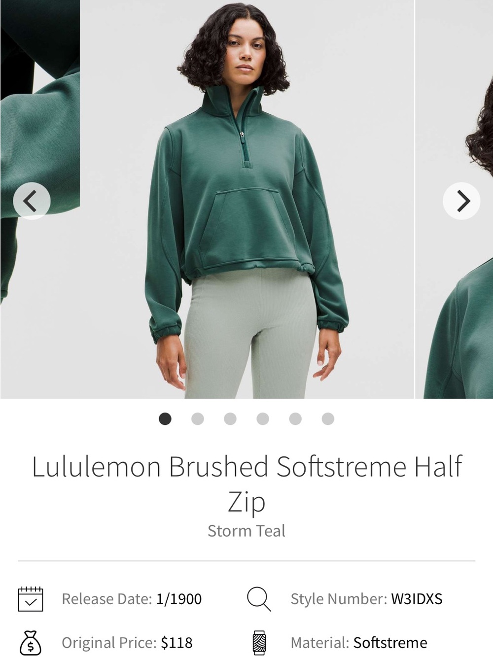 lululemon athletica Storm Teal Brushed Softstreme Half-Zip Pullover